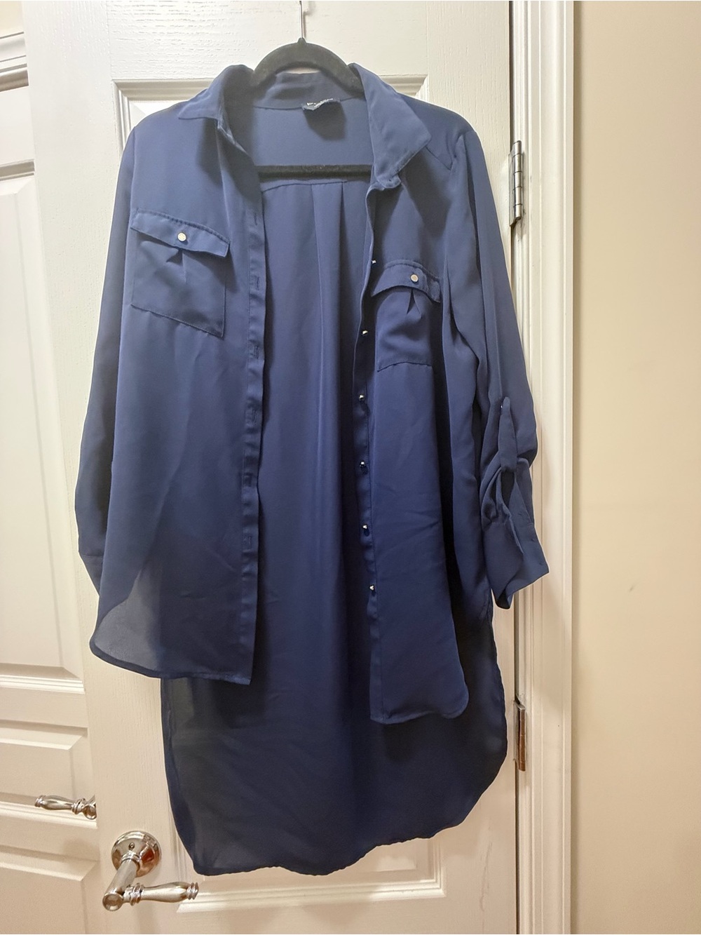 bebe Navy Sheer Button-Front Dress